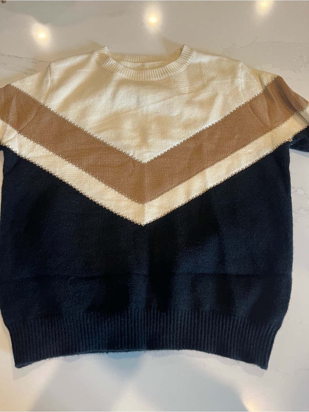 Colorblock Chevron Knit Sweater - Cream, Tan, Black